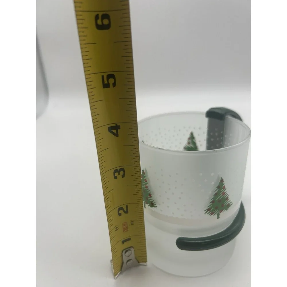 8 Christmas Inspiration Frosted Glass Mugs w/ Removable Handles VTG Set